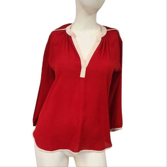 Collective Concepts Red White Trimmed Blouse size Small - Picture 2 of 6